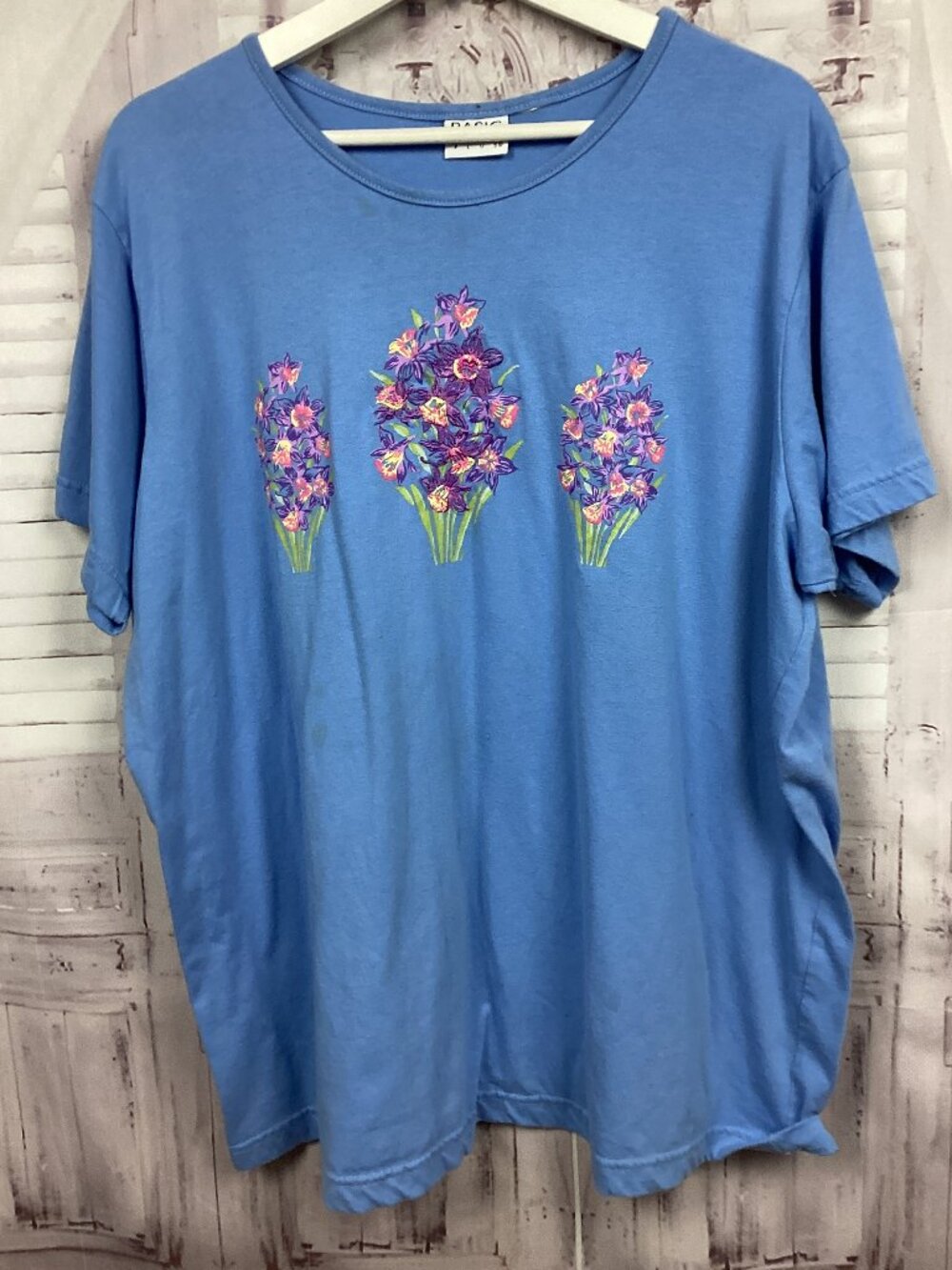 Vintage Y2K Basic Editions Blue Floral Embroidered 2X